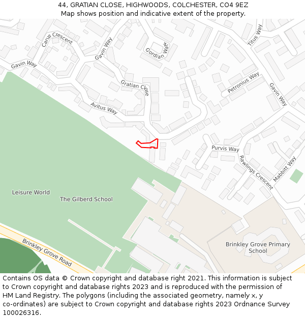 44, GRATIAN CLOSE, HIGHWOODS, COLCHESTER, CO4 9EZ: Location map and indicative extent of plot