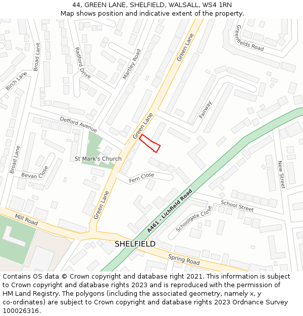 44, GREEN LANE, SHELFIELD, WALSALL, WS4 1RN: Location map and indicative extent of plot