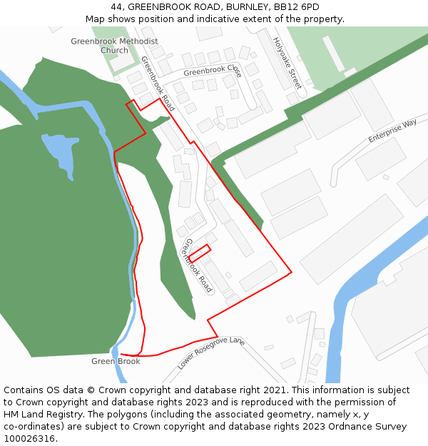 44, GREENBROOK ROAD, BURNLEY, BB12 6PD: Location map and indicative extent of plot