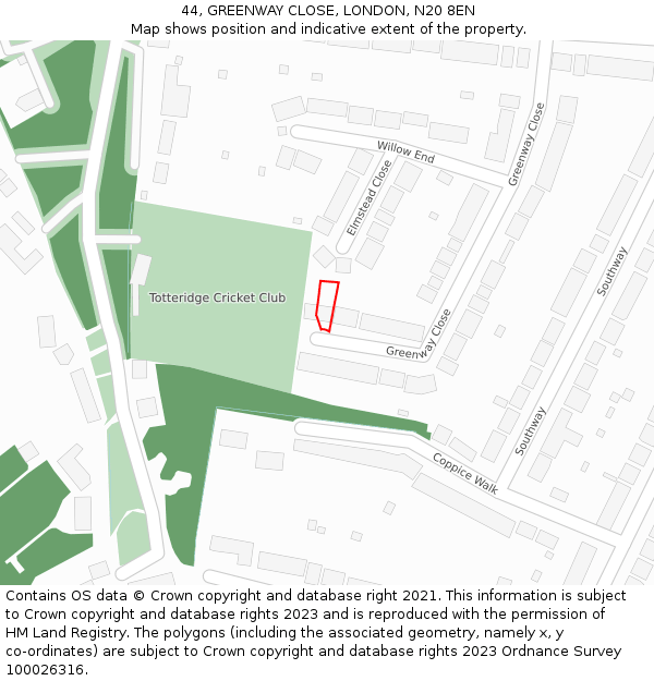 44, GREENWAY CLOSE, LONDON, N20 8EN: Location map and indicative extent of plot