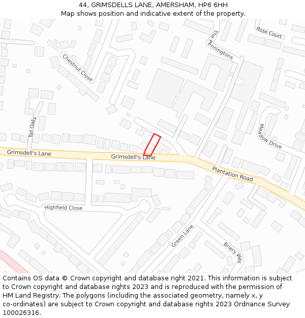 44, GRIMSDELLS LANE, AMERSHAM, HP6 6HH: Location map and indicative extent of plot