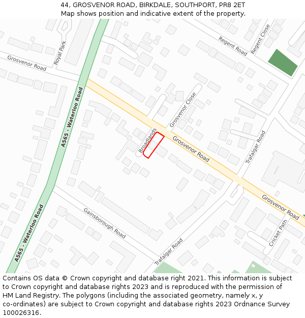 44, GROSVENOR ROAD, BIRKDALE, SOUTHPORT, PR8 2ET: Location map and indicative extent of plot