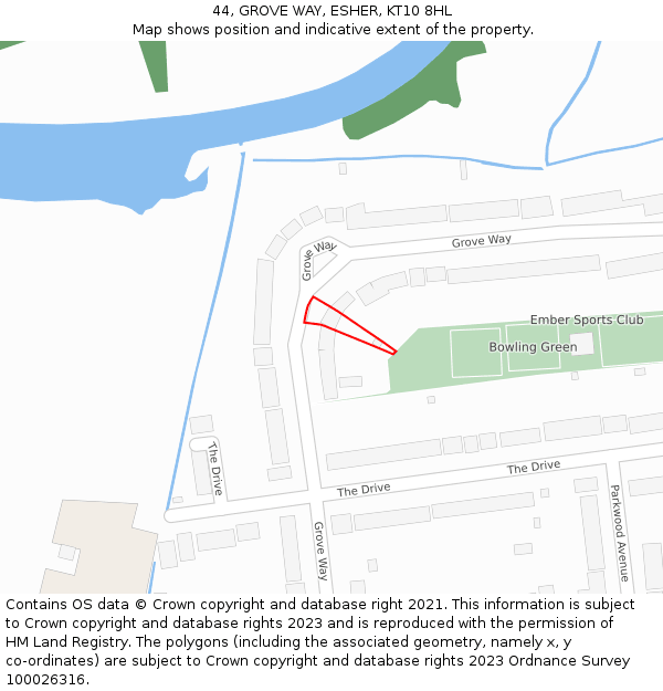 44, GROVE WAY, ESHER, KT10 8HL: Location map and indicative extent of plot