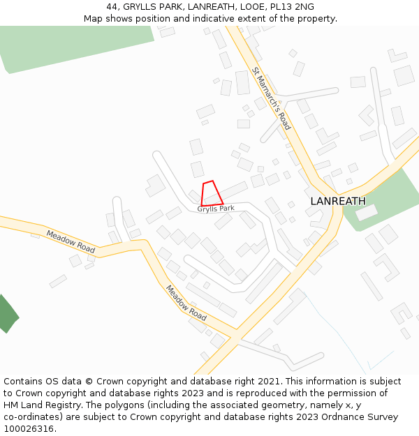 44, GRYLLS PARK, LANREATH, LOOE, PL13 2NG: Location map and indicative extent of plot