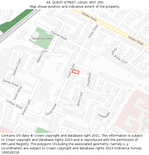 44, GUEST STREET, LEIGH, WN7 2RS: Location map and indicative extent of plot