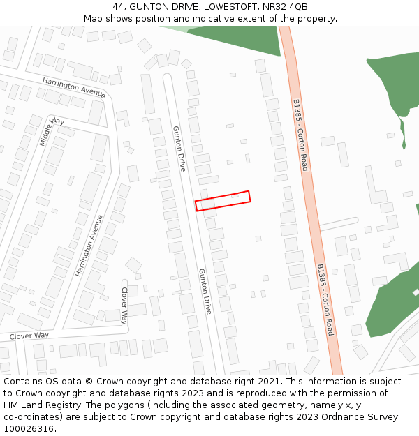44, GUNTON DRIVE, LOWESTOFT, NR32 4QB: Location map and indicative extent of plot