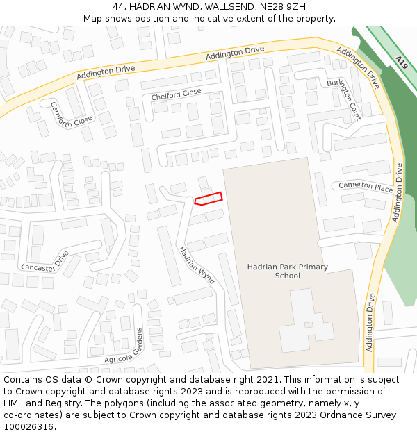 44, HADRIAN WYND, WALLSEND, NE28 9ZH: Location map and indicative extent of plot