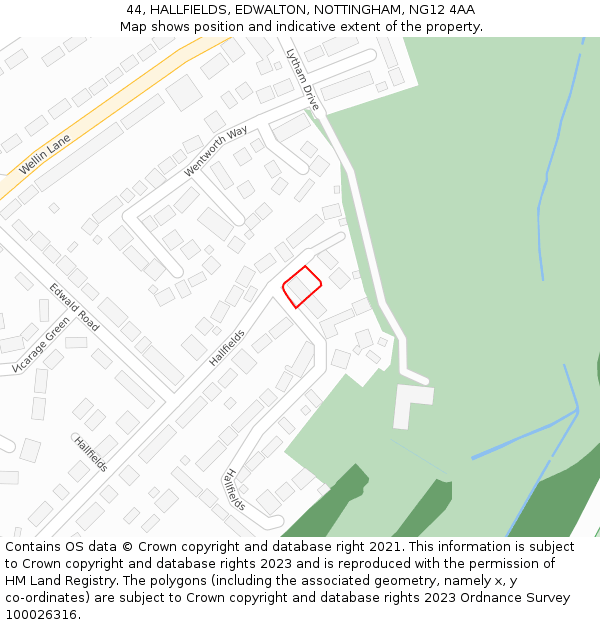 44, HALLFIELDS, EDWALTON, NOTTINGHAM, NG12 4AA: Location map and indicative extent of plot