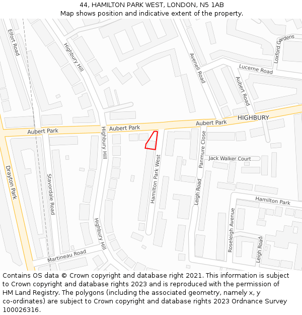 44, HAMILTON PARK WEST, LONDON, N5 1AB: Location map and indicative extent of plot