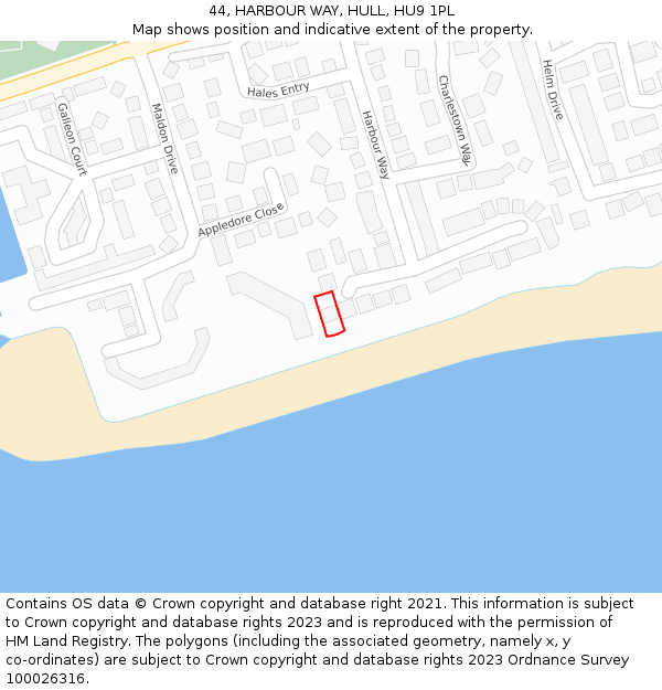 44, HARBOUR WAY, HULL, HU9 1PL: Location map and indicative extent of plot