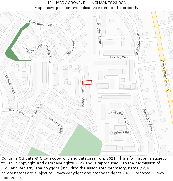 44, HARDY GROVE, BILLINGHAM, TS23 3GN: Location map and indicative extent of plot