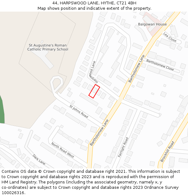 44, HARPSWOOD LANE, HYTHE, CT21 4BH: Location map and indicative extent of plot