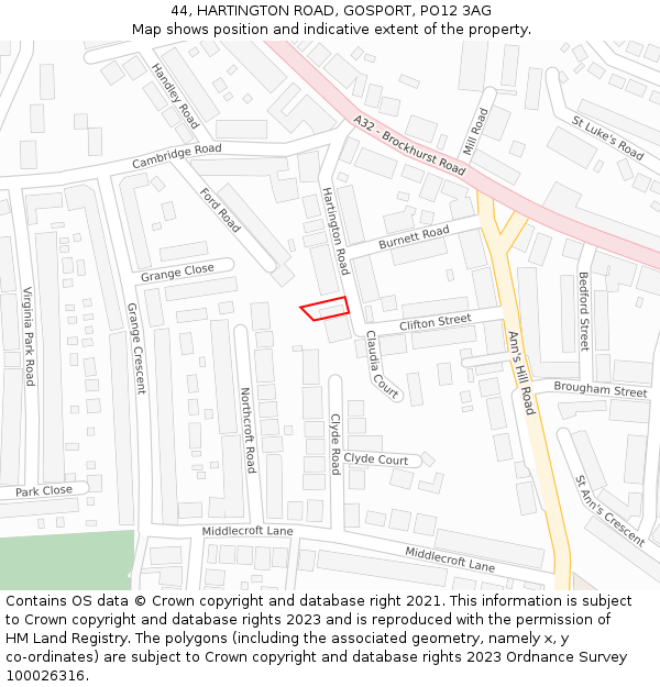 44, HARTINGTON ROAD, GOSPORT, PO12 3AG: Location map and indicative extent of plot