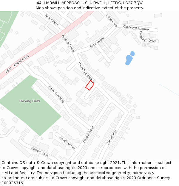 44, HARWILL APPROACH, CHURWELL, LEEDS, LS27 7QW: Location map and indicative extent of plot