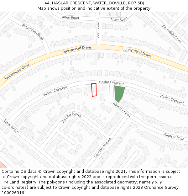 44, HASLAR CRESCENT, WATERLOOVILLE, PO7 6DJ: Location map and indicative extent of plot