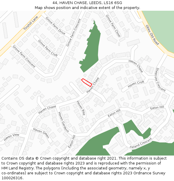 44, HAVEN CHASE, LEEDS, LS16 6SG: Location map and indicative extent of plot