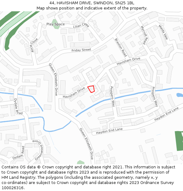 44, HAVISHAM DRIVE, SWINDON, SN25 1BL: Location map and indicative extent of plot