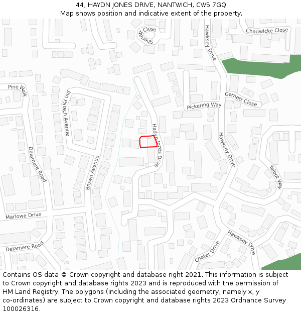 44, HAYDN JONES DRIVE, NANTWICH, CW5 7GQ: Location map and indicative extent of plot