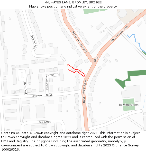 44, HAYES LANE, BROMLEY, BR2 9EE: Location map and indicative extent of plot