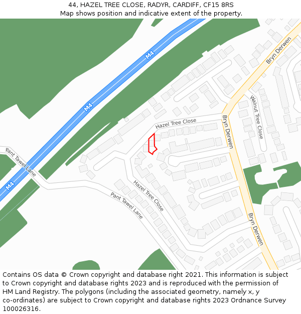 44, HAZEL TREE CLOSE, RADYR, CARDIFF, CF15 8RS: Location map and indicative extent of plot