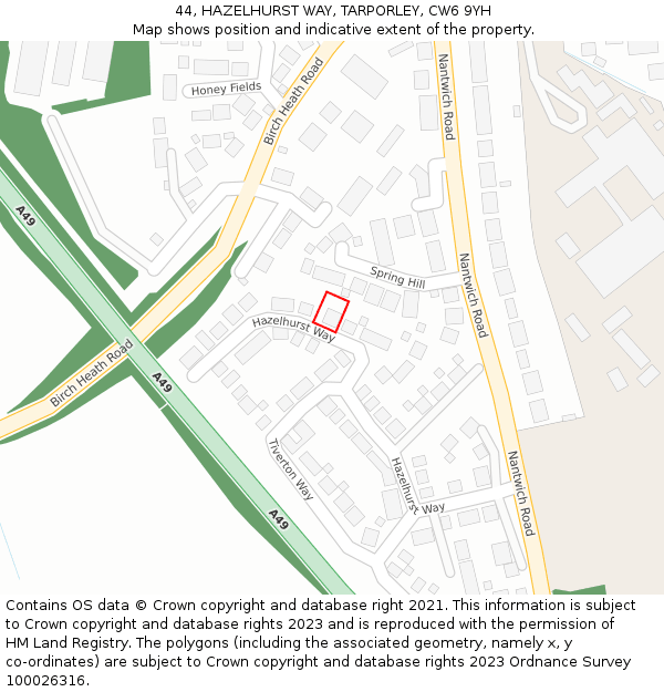 44, HAZELHURST WAY, TARPORLEY, CW6 9YH: Location map and indicative extent of plot