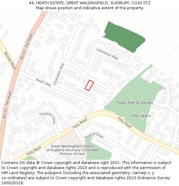 44, HEATH ESTATE, GREAT WALDINGFIELD, SUDBURY, CO10 0TZ: Location map and indicative extent of plot