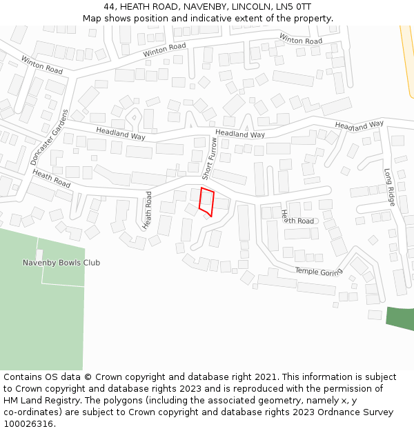 44, HEATH ROAD, NAVENBY, LINCOLN, LN5 0TT: Location map and indicative extent of plot