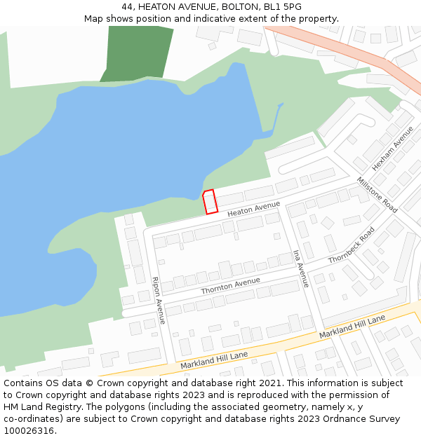 44, HEATON AVENUE, BOLTON, BL1 5PG: Location map and indicative extent of plot