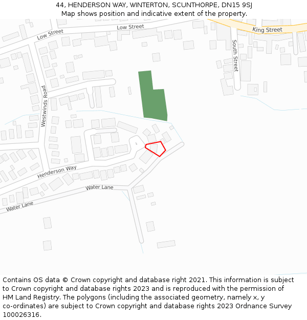 44, HENDERSON WAY, WINTERTON, SCUNTHORPE, DN15 9SJ: Location map and indicative extent of plot