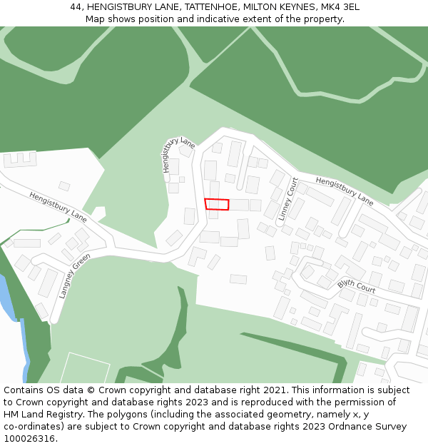 44, HENGISTBURY LANE, TATTENHOE, MILTON KEYNES, MK4 3EL: Location map and indicative extent of plot