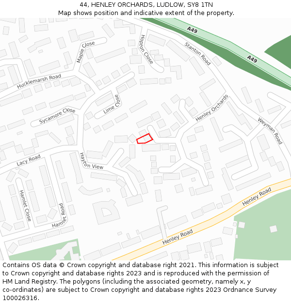 44, HENLEY ORCHARDS, LUDLOW, SY8 1TN: Location map and indicative extent of plot
