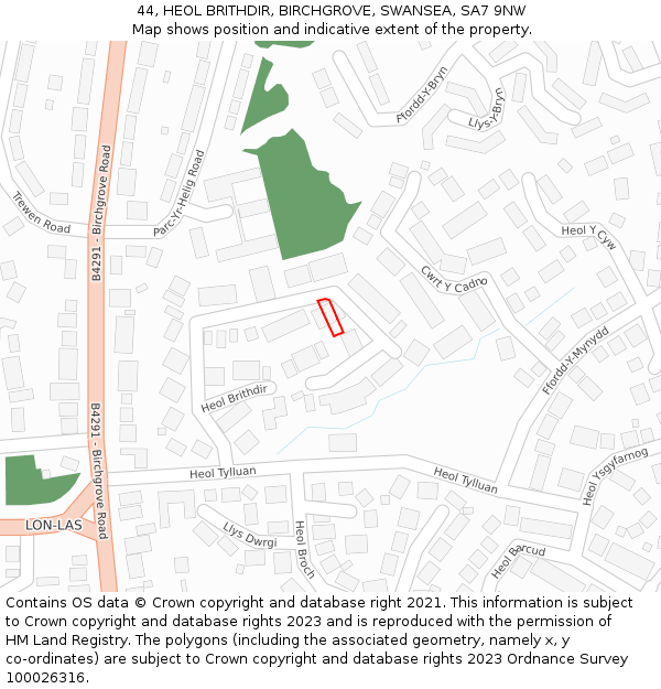 44, HEOL BRITHDIR, BIRCHGROVE, SWANSEA, SA7 9NW: Location map and indicative extent of plot