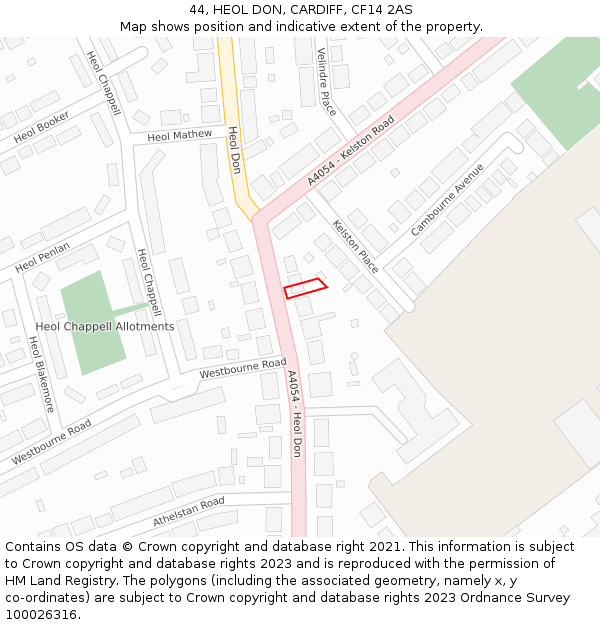 44, HEOL DON, CARDIFF, CF14 2AS: Location map and indicative extent of plot