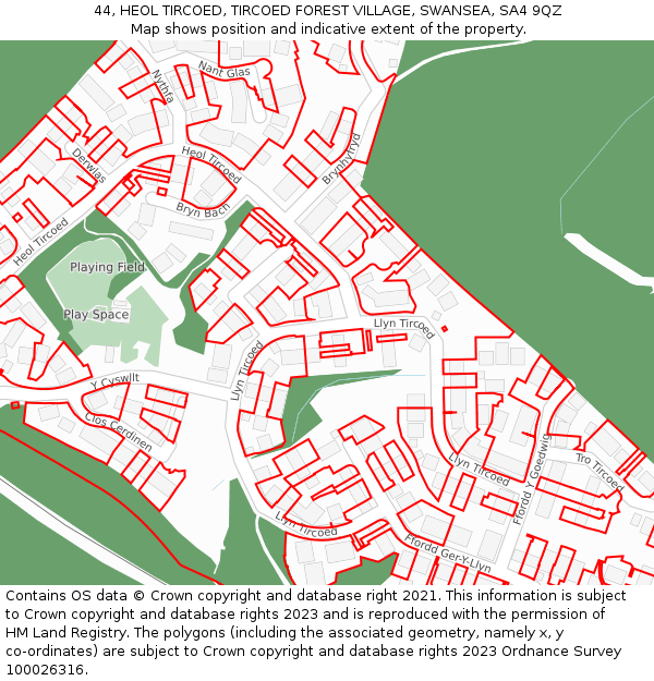 44, HEOL TIRCOED, TIRCOED FOREST VILLAGE, SWANSEA, SA4 9QZ: Location map and indicative extent of plot