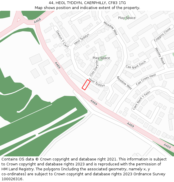 44, HEOL TYDDYN, CAERPHILLY, CF83 1TG: Location map and indicative extent of plot