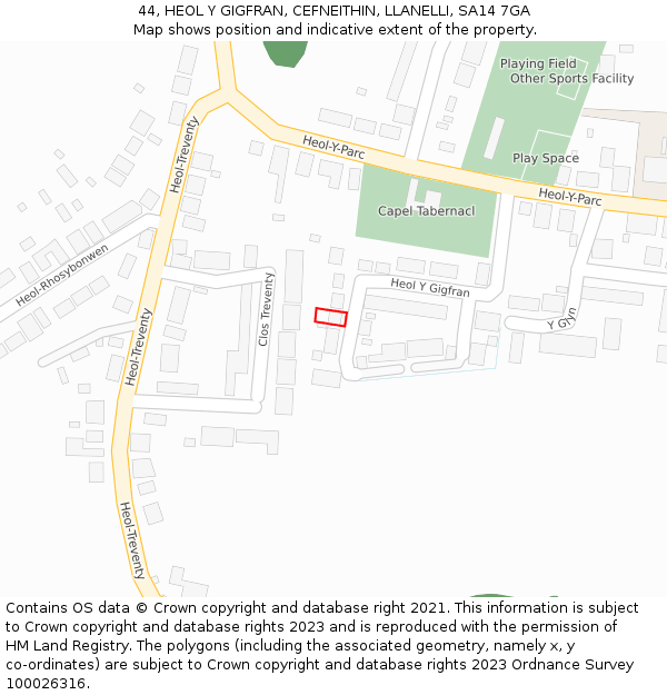 44, HEOL Y GIGFRAN, CEFNEITHIN, LLANELLI, SA14 7GA: Location map and indicative extent of plot