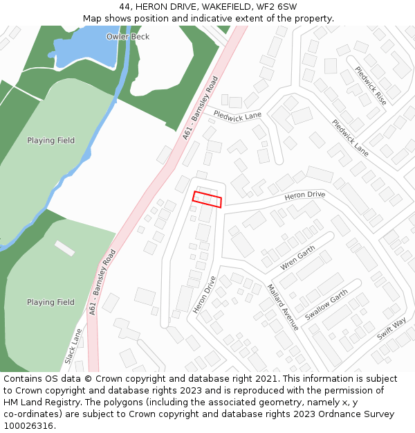 44, HERON DRIVE, WAKEFIELD, WF2 6SW: Location map and indicative extent of plot