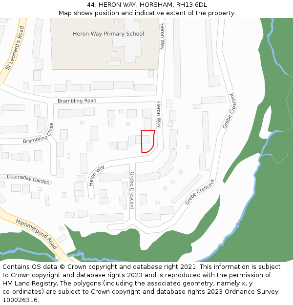 44, HERON WAY, HORSHAM, RH13 6DL: Location map and indicative extent of plot