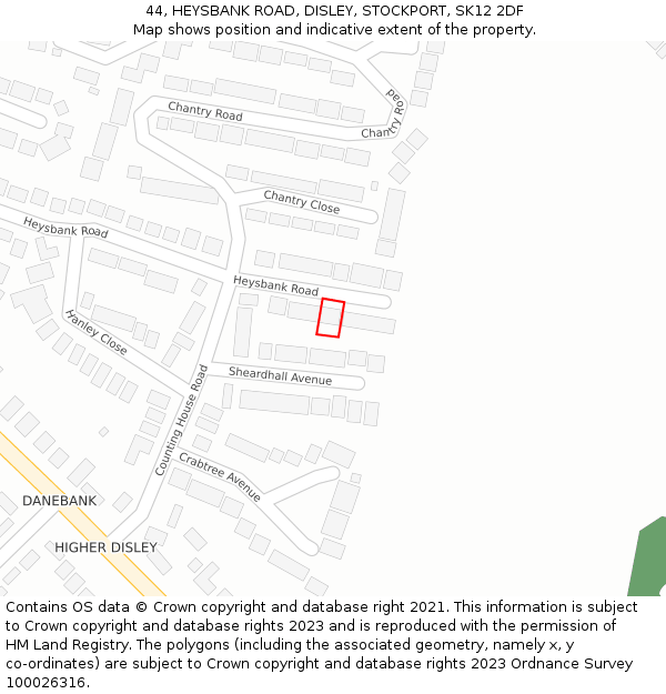 44, HEYSBANK ROAD, DISLEY, STOCKPORT, SK12 2DF: Location map and indicative extent of plot