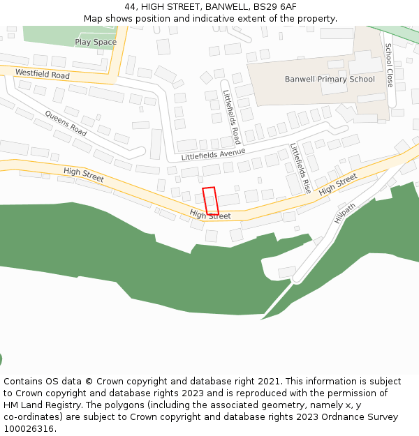 44, HIGH STREET, BANWELL, BS29 6AF: Location map and indicative extent of plot