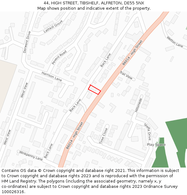 44, HIGH STREET, TIBSHELF, ALFRETON, DE55 5NX: Location map and indicative extent of plot