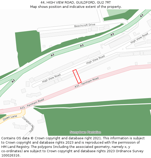 44, HIGH VIEW ROAD, GUILDFORD, GU2 7RT: Location map and indicative extent of plot