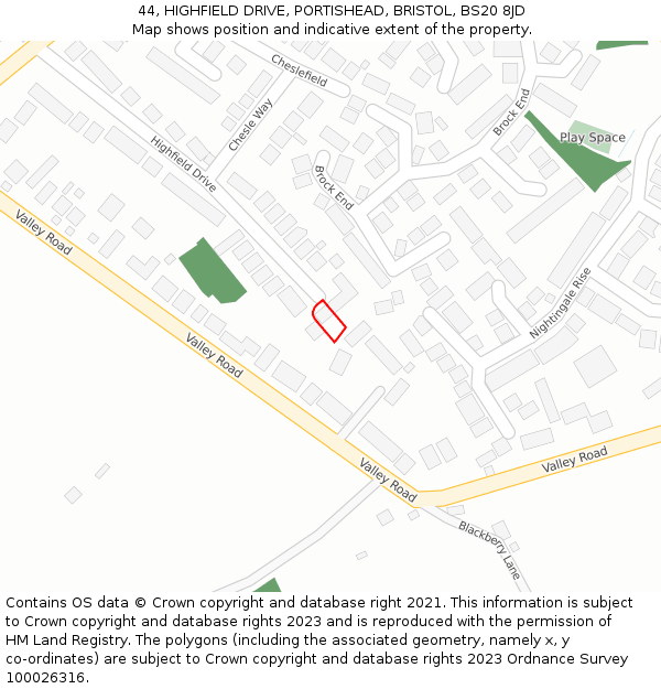 44, HIGHFIELD DRIVE, PORTISHEAD, BRISTOL, BS20 8JD: Location map and indicative extent of plot