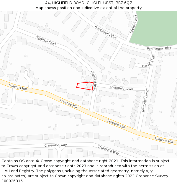 44, HIGHFIELD ROAD, CHISLEHURST, BR7 6QZ: Location map and indicative extent of plot