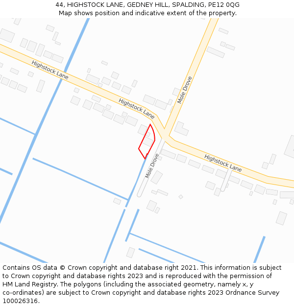 44, HIGHSTOCK LANE, GEDNEY HILL, SPALDING, PE12 0QG: Location map and indicative extent of plot