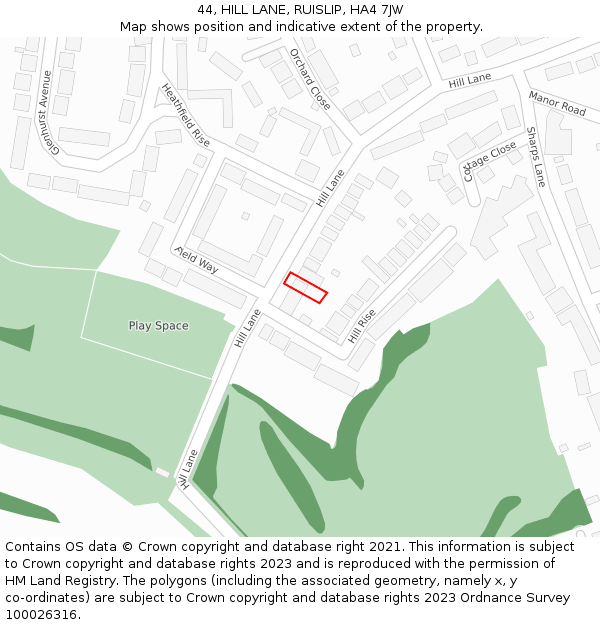 44, HILL LANE, RUISLIP, HA4 7JW: Location map and indicative extent of plot