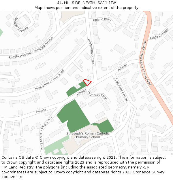 44, HILLSIDE, NEATH, SA11 1TW: Location map and indicative extent of plot