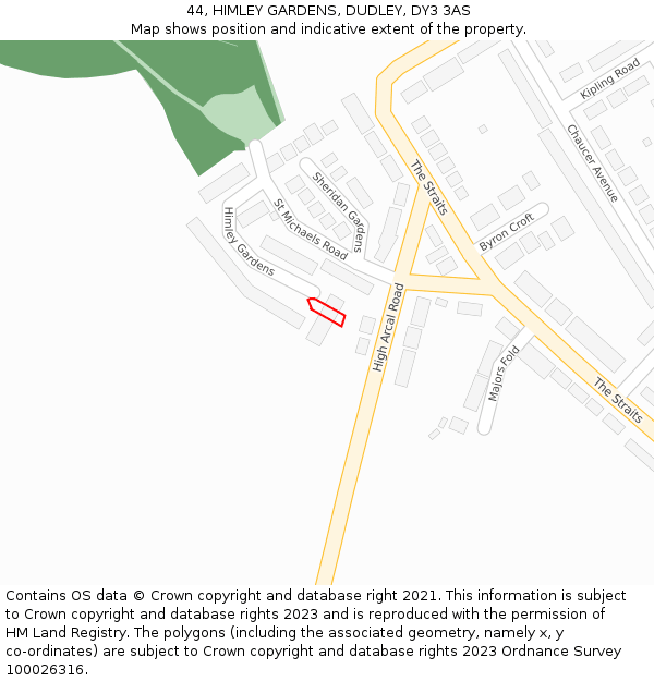 44, HIMLEY GARDENS, DUDLEY, DY3 3AS: Location map and indicative extent of plot