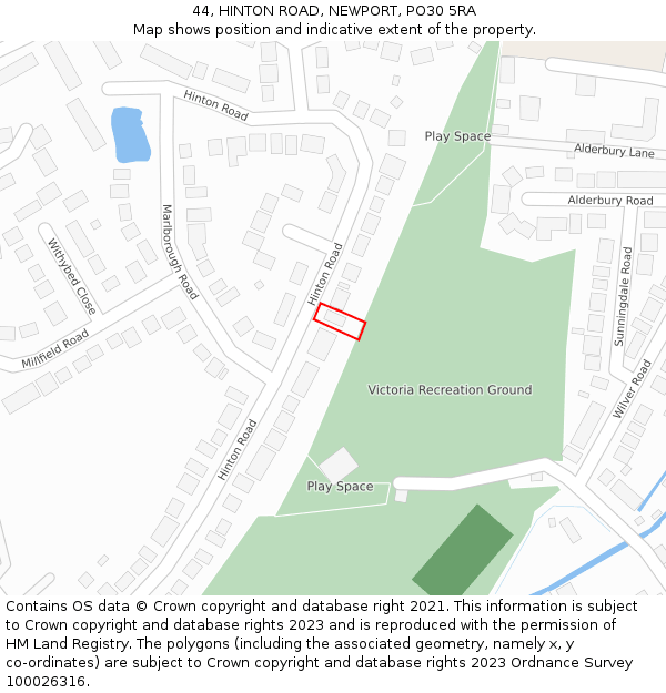 44, HINTON ROAD, NEWPORT, PO30 5RA: Location map and indicative extent of plot