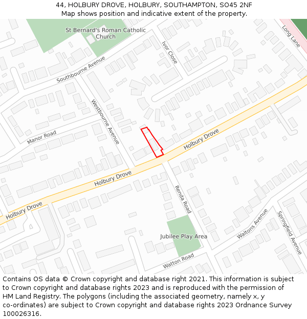 44, HOLBURY DROVE, HOLBURY, SOUTHAMPTON, SO45 2NF: Location map and indicative extent of plot